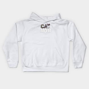 CAT MOM - grey and white cat oil painting word art Kids Hoodie